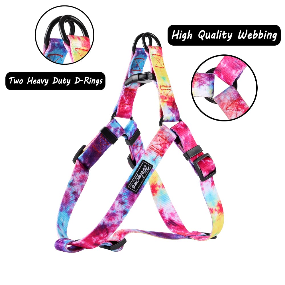 Welyeme Tie Dye No Pull Dog Harness and Leash Set for Small Medium Large Dogs, Rainbow Dog Harness