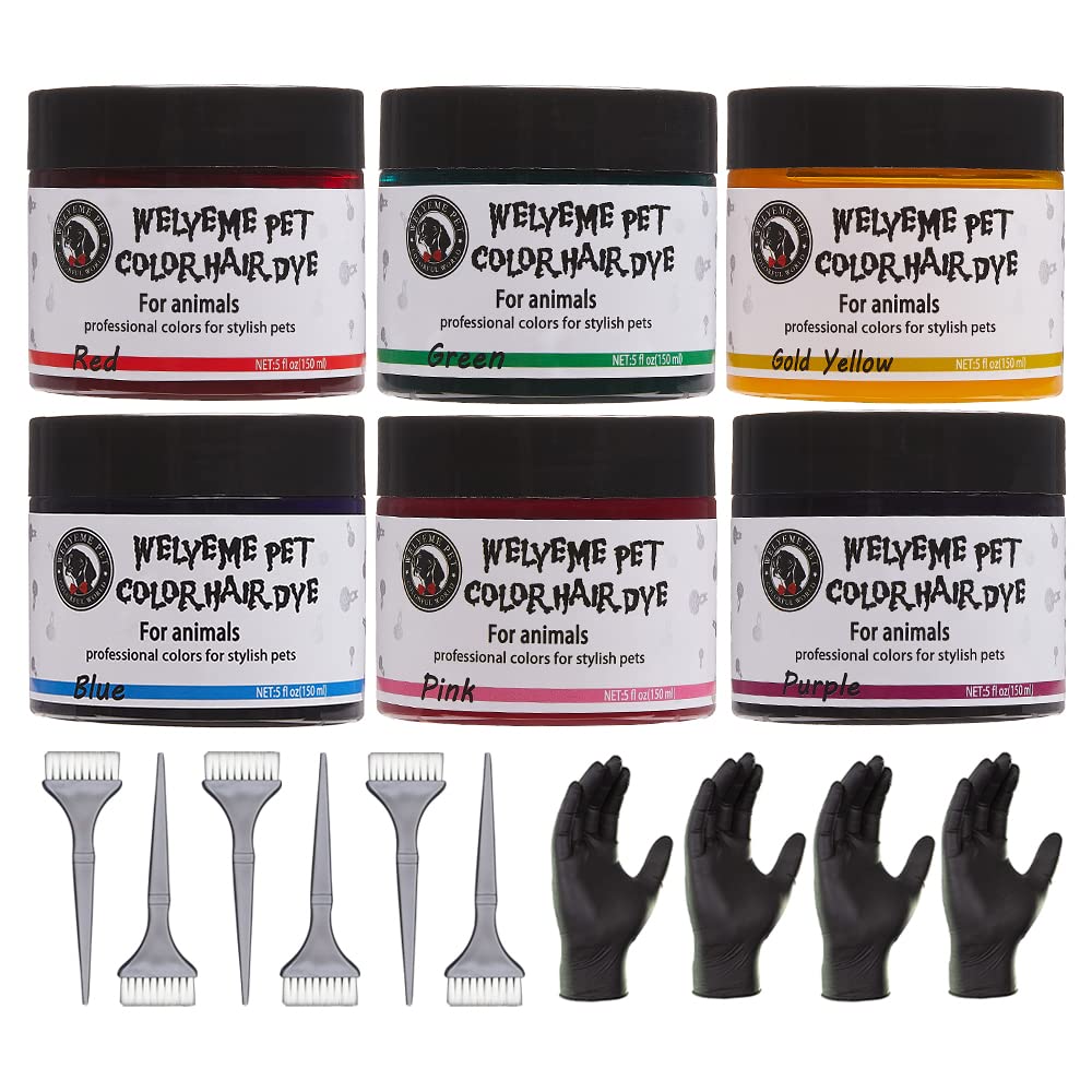 WELYEME Pet Hair Color - Permanent, Non-Toxic Dog Hair Dye - 3 Cans (5.07 oz Each) with 3 Brushes and Gloves (Black Orange Brown)