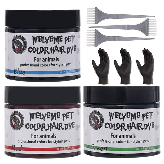 WELYEME Pet Hair Color - Permanent, Non-Toxic Dog Hair Dye - 3 Cans (5.07 oz Each) with 3 Brushes and Gloves (Black Orange Brown)