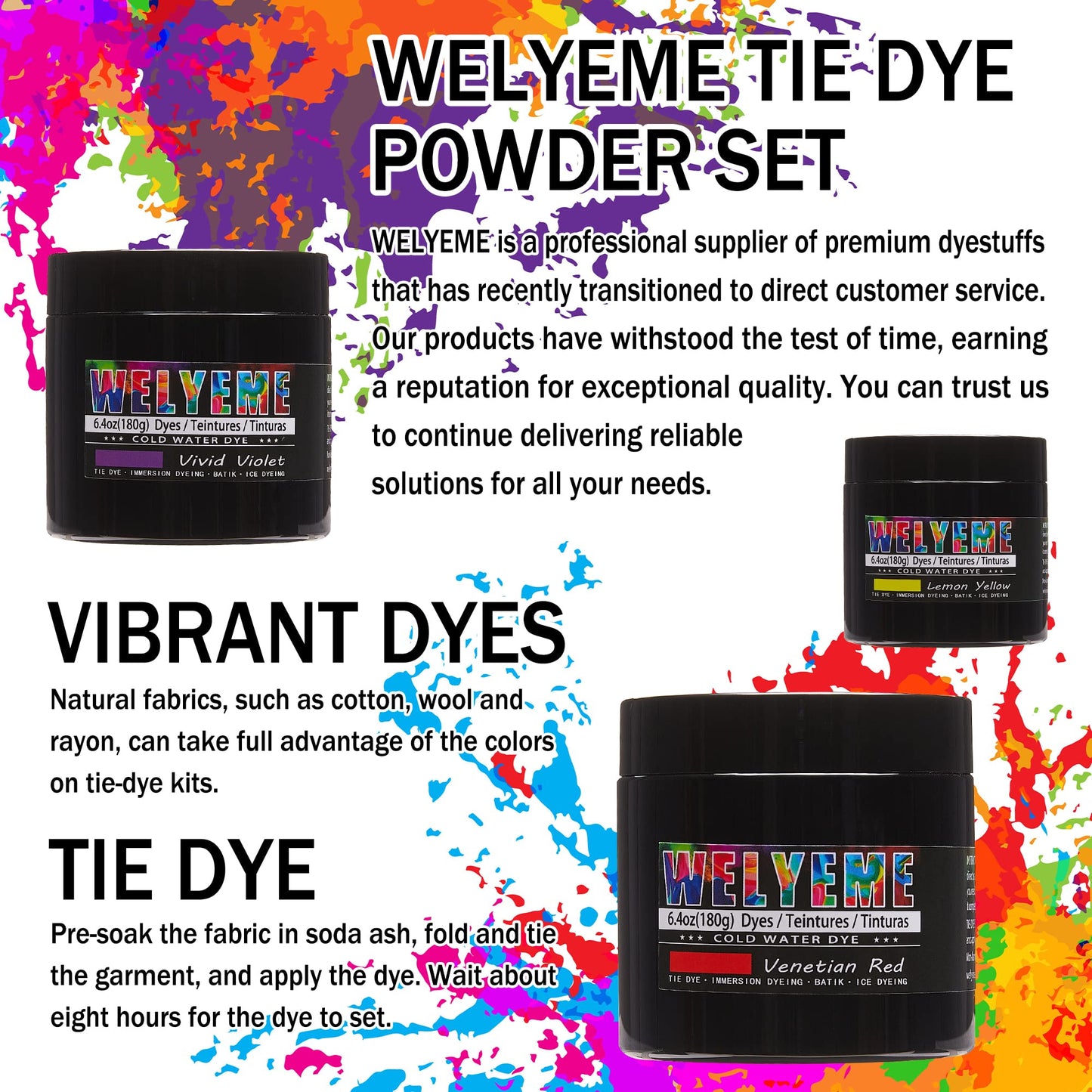 WELYEME Cold Water Dye, Tie Dye Powder, Fabric Dye Powder for Clothes (Black)
